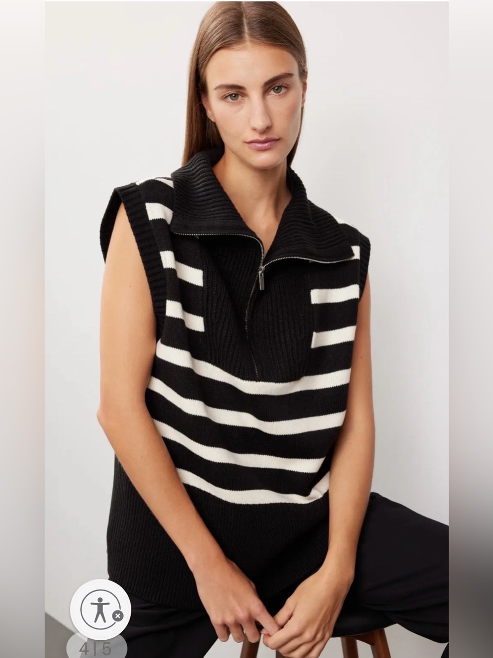 WeWoreWhat Black & Cream Ribbed Zip Polo Sweater